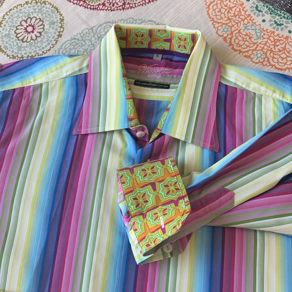 Visconti Multi-Color Striped Men's Dress Shirt